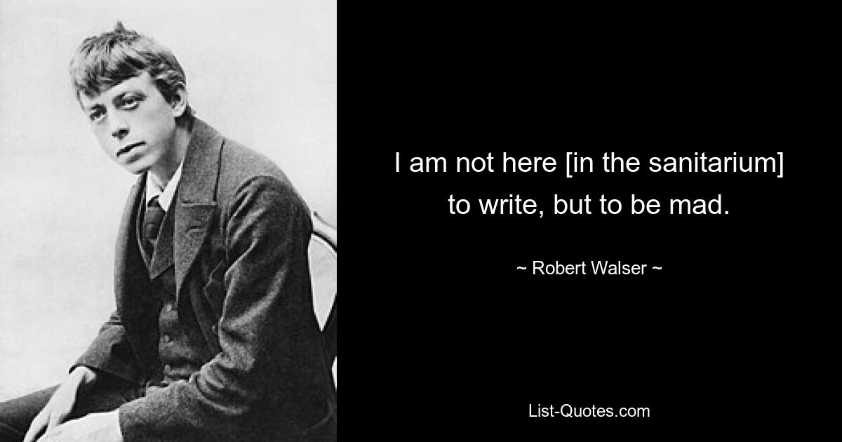 I am not here [in the sanitarium] to write, but to be mad. — © Robert Walser