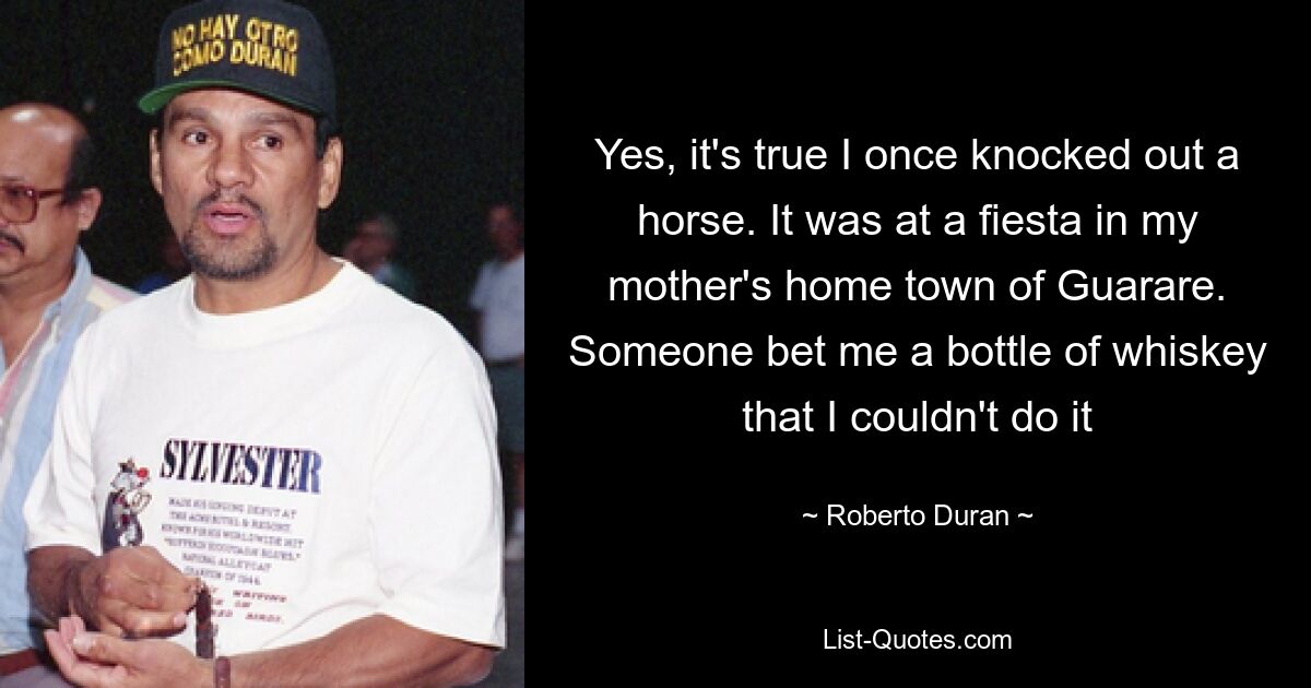 Yes, it's true I once knocked out a horse. It was at a fiesta in my mother's home town of Guarare. Someone bet me a bottle of whiskey that I couldn't do it — © Roberto Duran