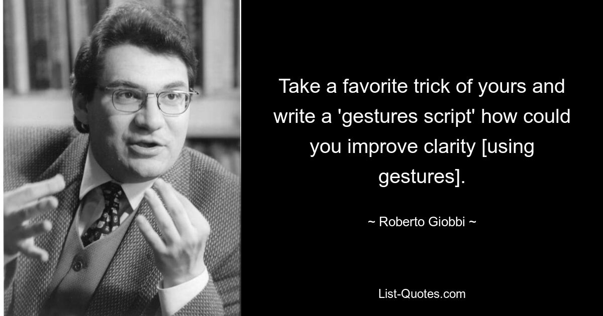 Take a favorite trick of yours and write a 'gestures script' how could you improve clarity [using gestures]. — © Roberto Giobbi