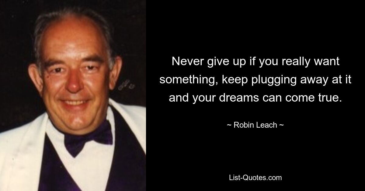 Never give up if you really want something, keep plugging away at it and your dreams can come true. — © Robin Leach