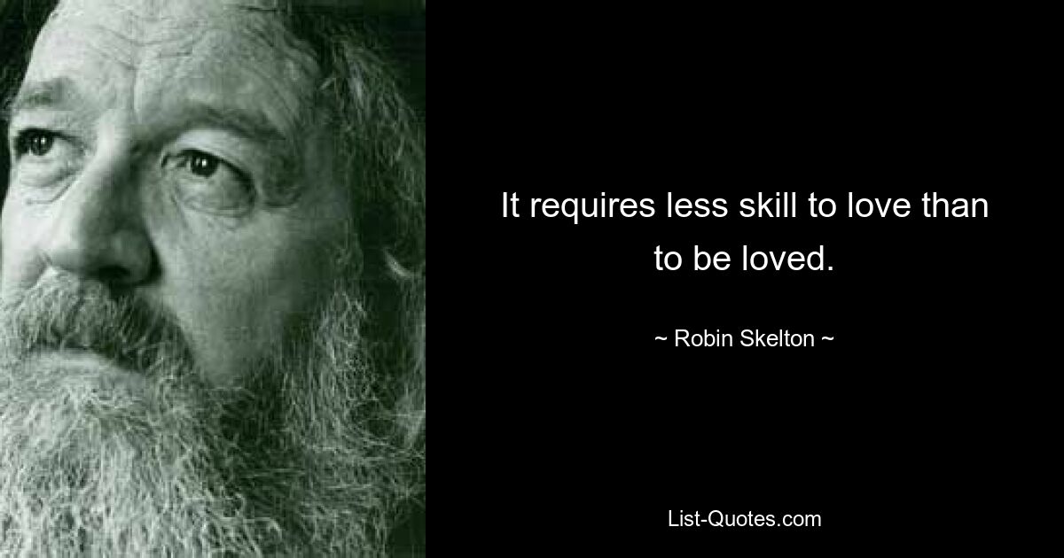 It requires less skill to love than to be loved. — © Robin Skelton