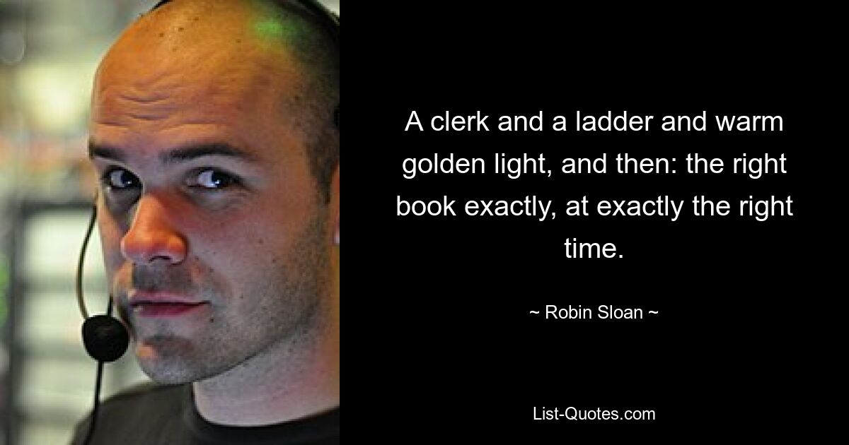 A clerk and a ladder and warm golden light, and then: the right book exactly, at exactly the right time. — © Robin Sloan