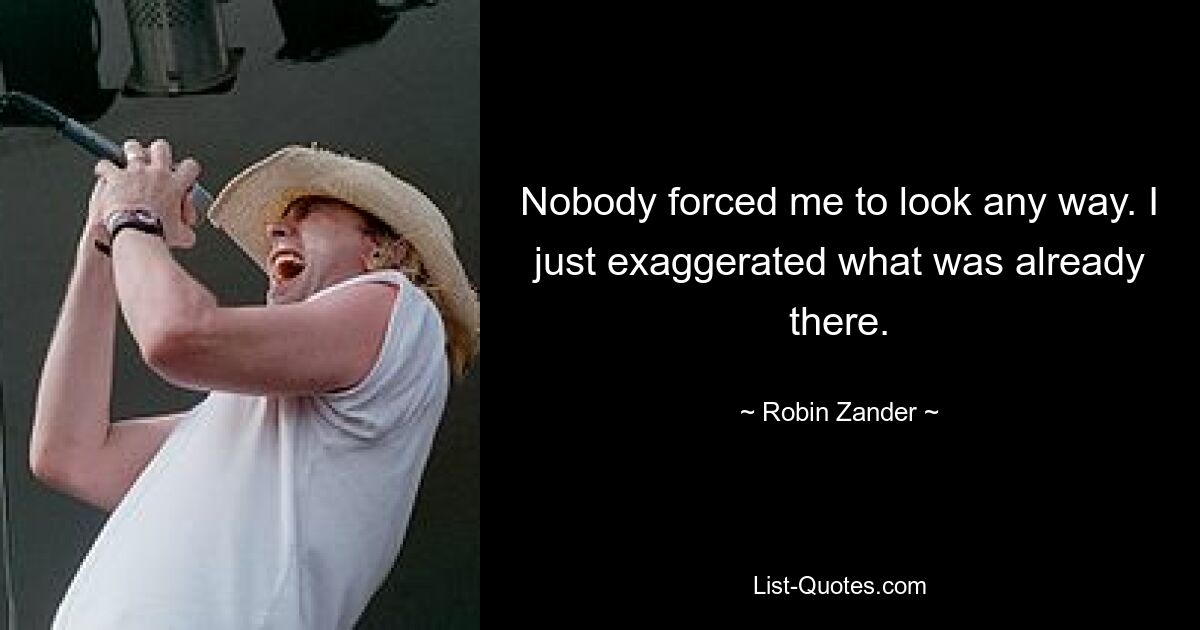 Nobody forced me to look any way. I just exaggerated what was already there. — © Robin Zander