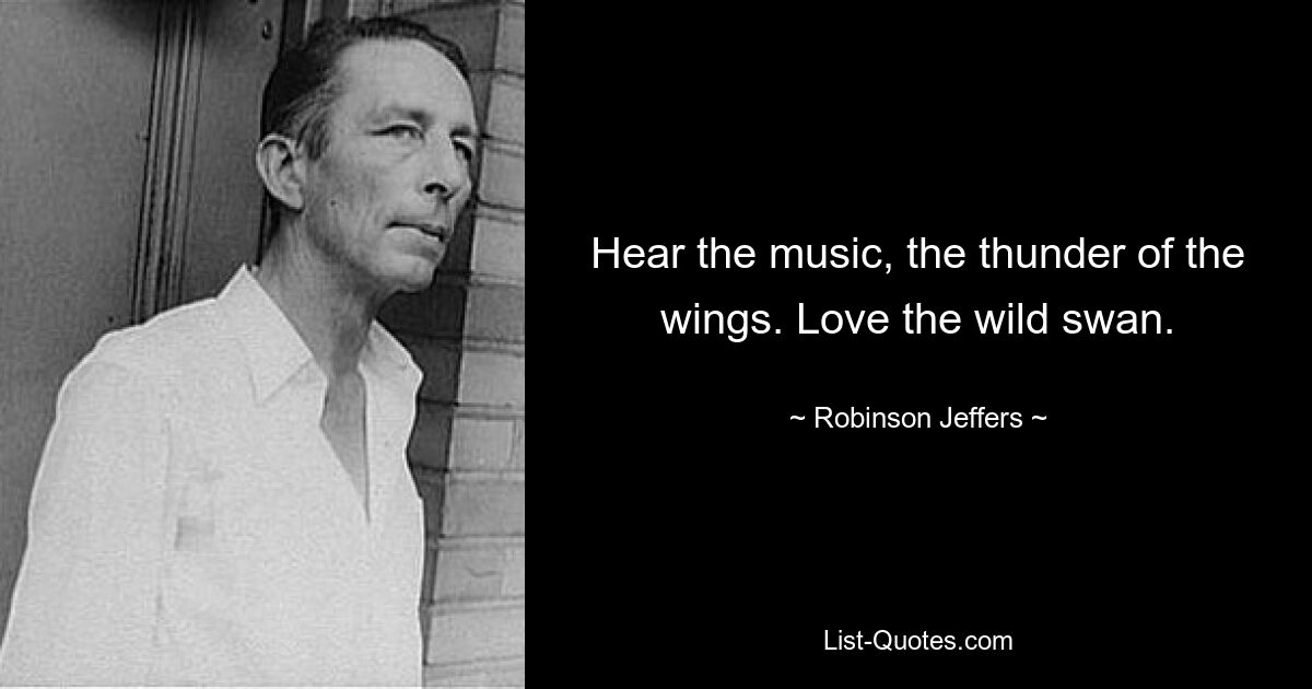 Hear the music, the thunder of the wings. Love the wild swan. — © Robinson Jeffers