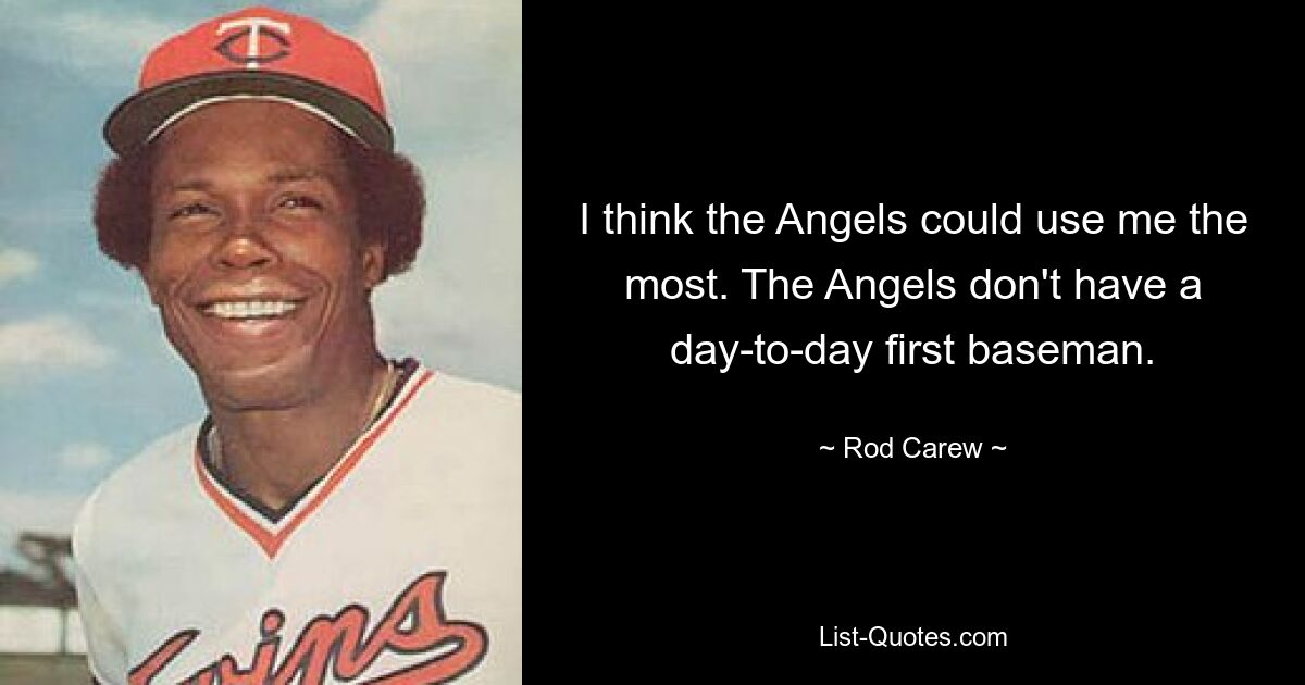 I think the Angels could use me the most. The Angels don't have a day-to-day first baseman. — © Rod Carew