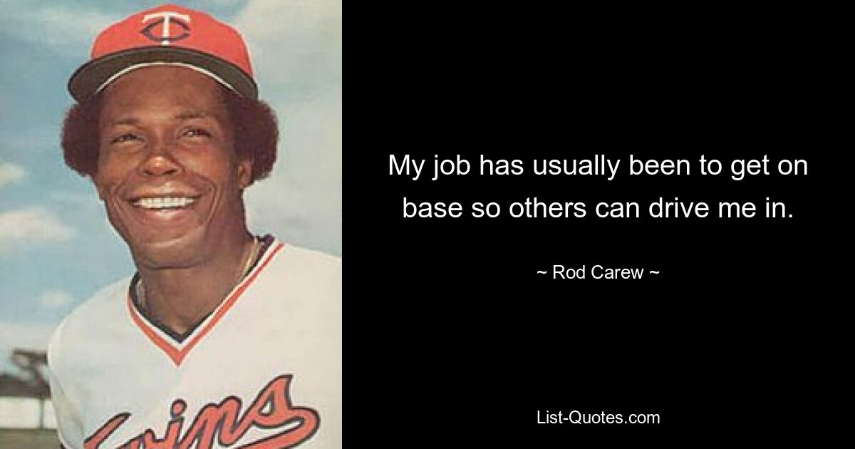 My job has usually been to get on base so others can drive me in. — © Rod Carew