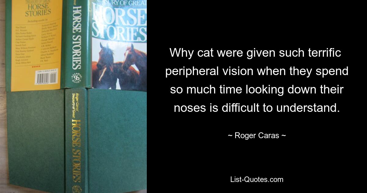 Why cat were given such terrific  peripheral vision when they spend so much time looking down their noses is difficult to understand. — © Roger Caras