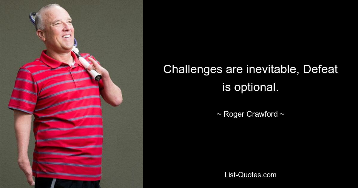 Challenges are inevitable, Defeat is optional. — © Roger Crawford