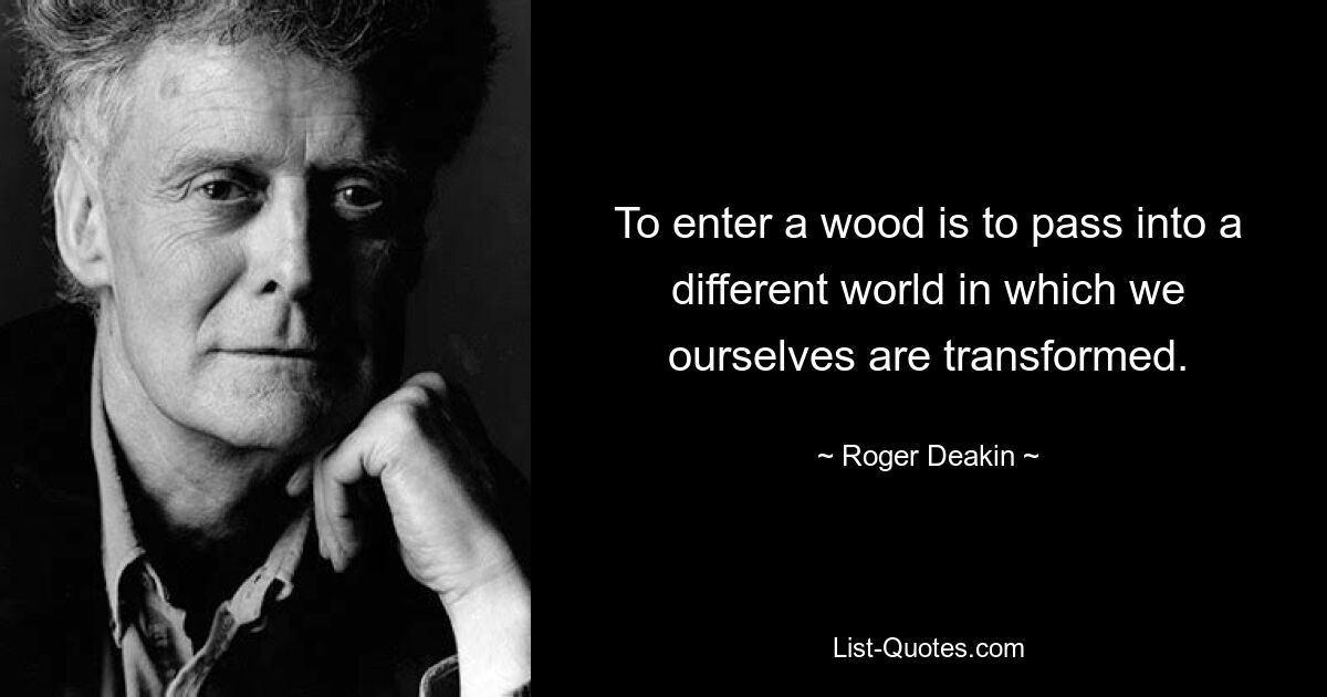 To enter a wood is to pass into a different world in which we ourselves are transformed. — © Roger Deakin