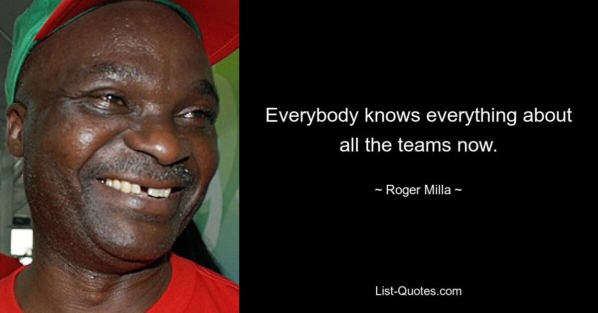 Everybody knows everything about all the teams now. — © Roger Milla