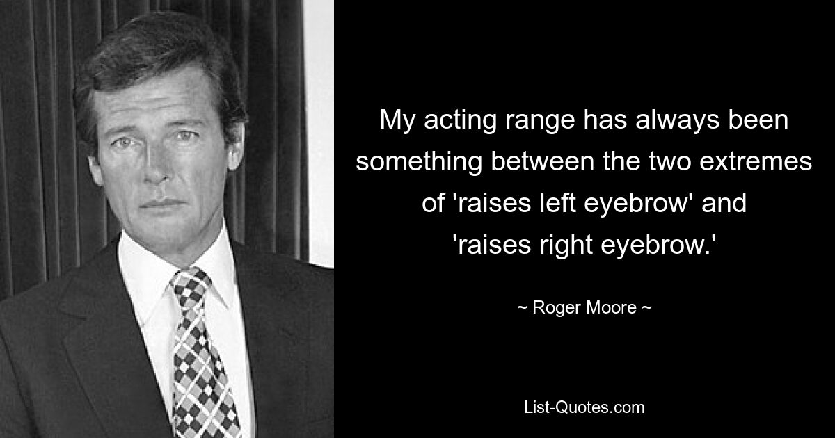 My acting range has always been something between the two extremes of 'raises left eyebrow' and 'raises right eyebrow.' — © Roger Moore