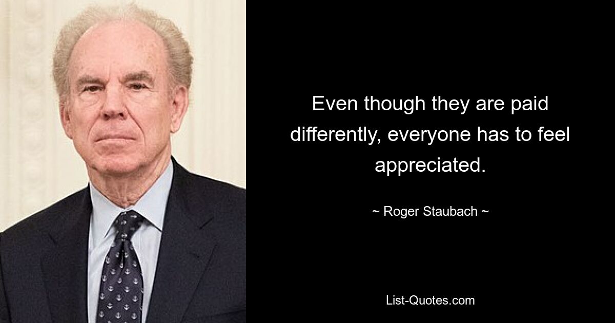 Even though they are paid differently, everyone has to feel appreciated. — © Roger Staubach