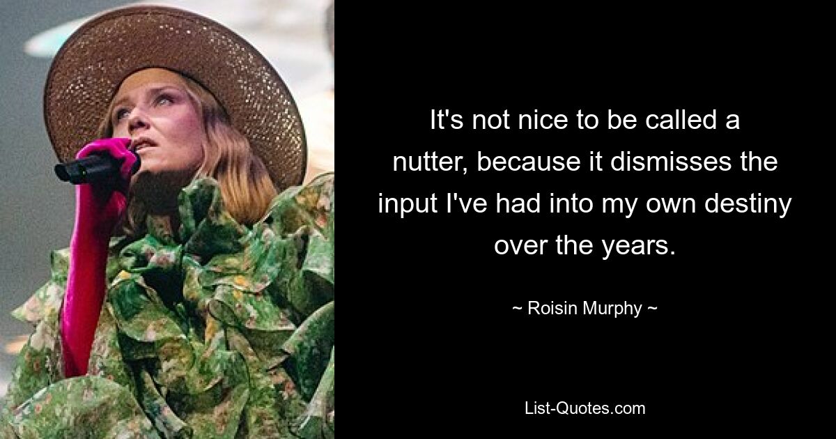 It's not nice to be called a nutter, because it dismisses the input I've had into my own destiny over the years. — © Roisin Murphy