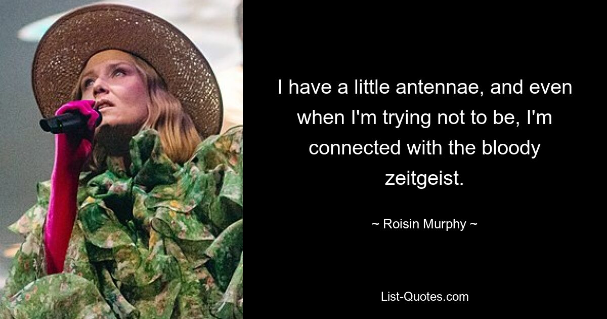 I have a little antennae, and even when I'm trying not to be, I'm connected with the bloody zeitgeist. — © Roisin Murphy