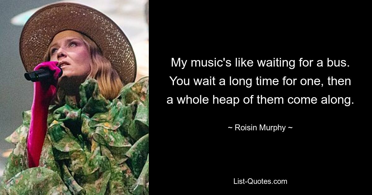 My music's like waiting for a bus. You wait a long time for one, then a whole heap of them come along. — © Roisin Murphy