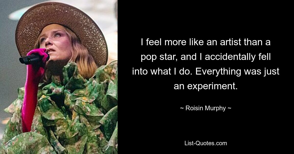 I feel more like an artist than a pop star, and I accidentally fell into what I do. Everything was just an experiment. — © Roisin Murphy