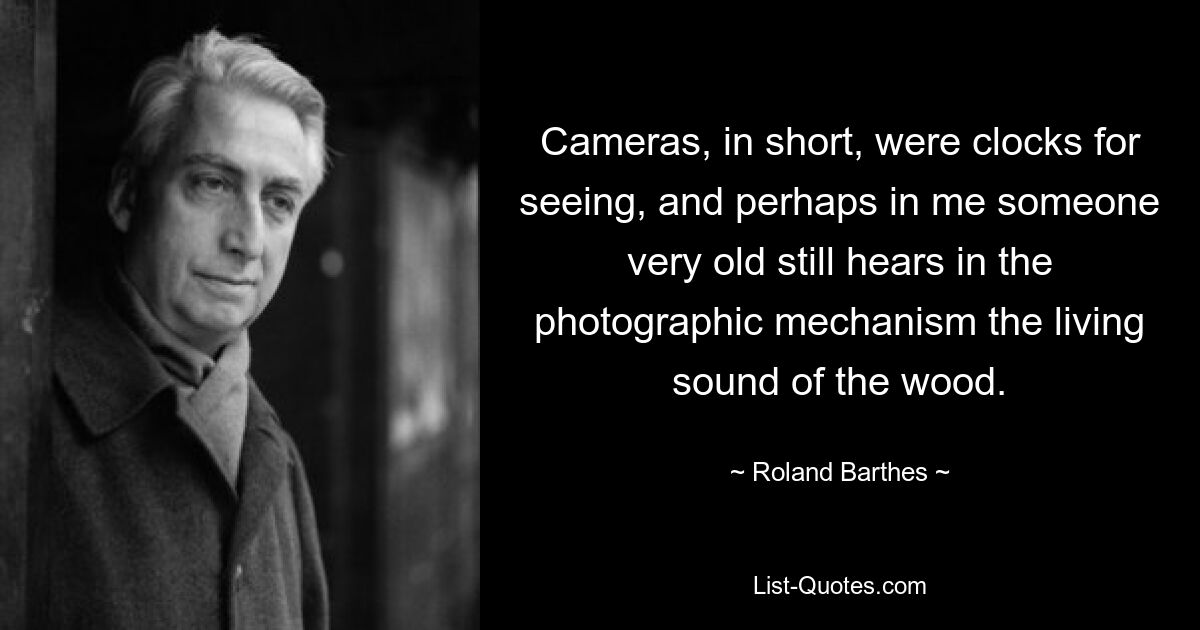 Cameras, in short, were clocks for seeing, and perhaps in me someone very old still hears in the photographic mechanism the living sound of the wood. — © Roland Barthes