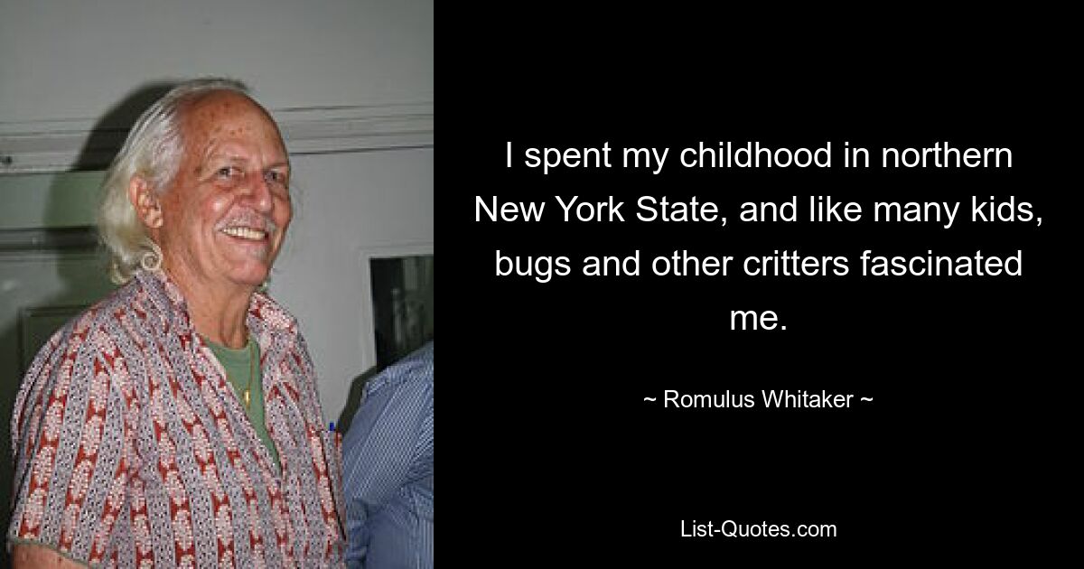 I spent my childhood in northern New York State, and like many kids, bugs and other critters fascinated me. — © Romulus Whitaker