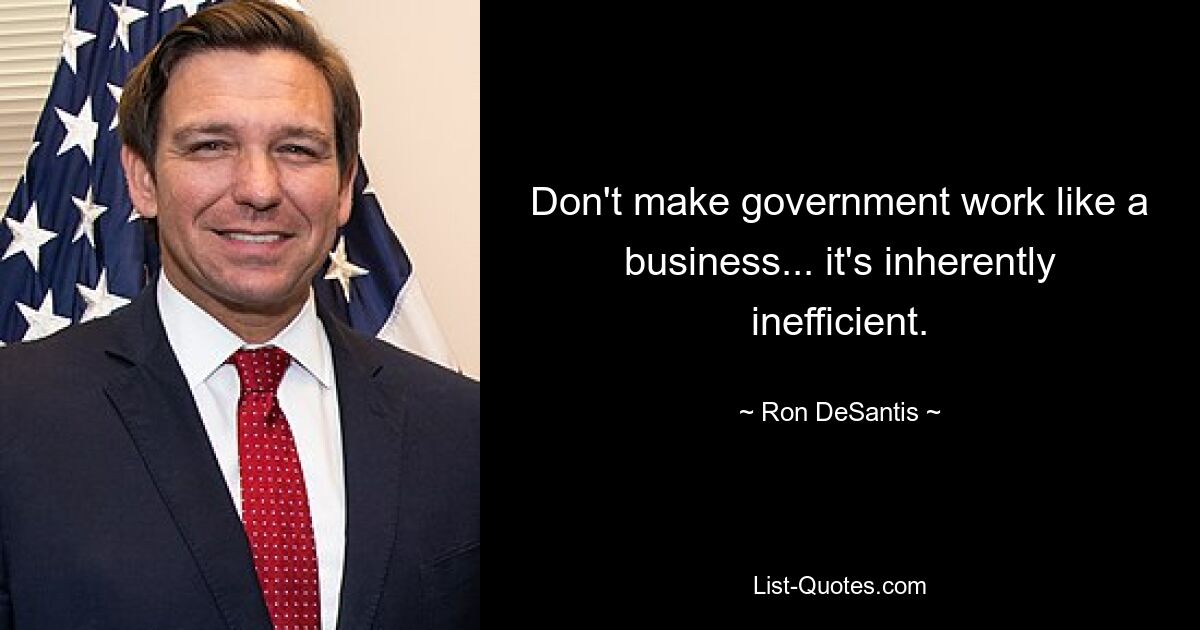 Don't make government work like a business... it's inherently inefficient. — © Ron DeSantis