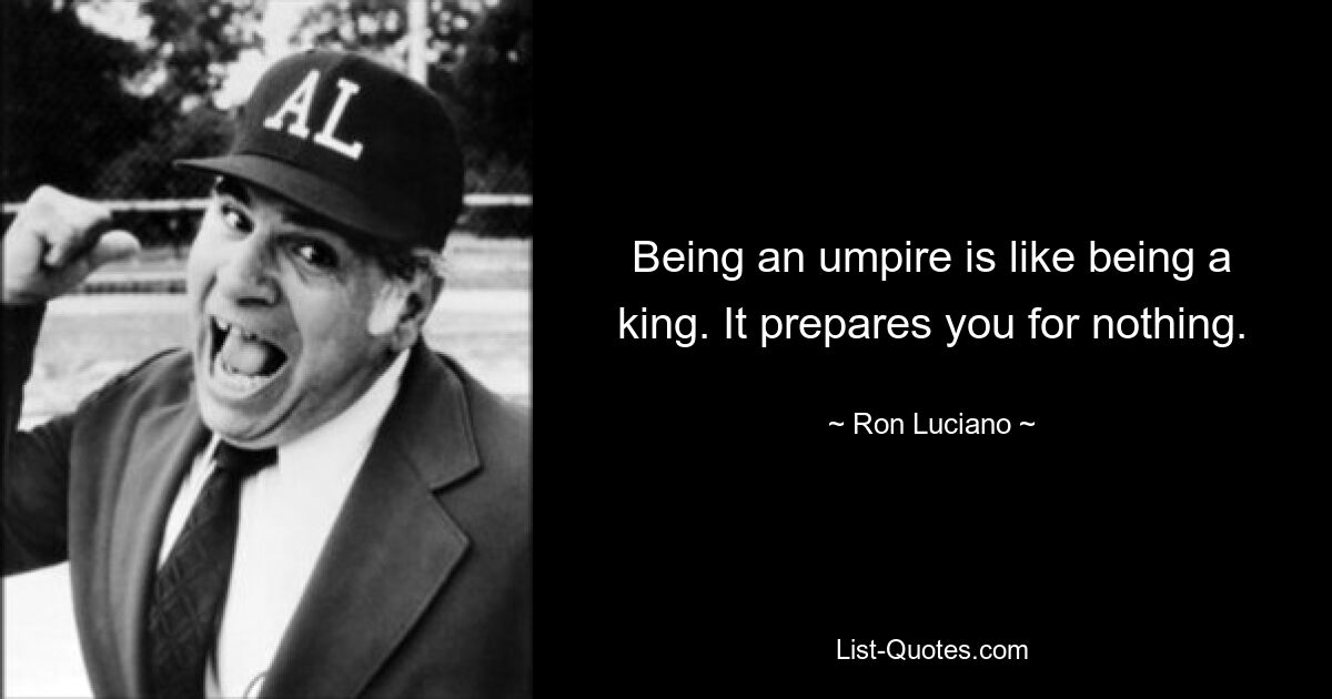 Being an umpire is like being a king. It prepares you for nothing. — © Ron Luciano