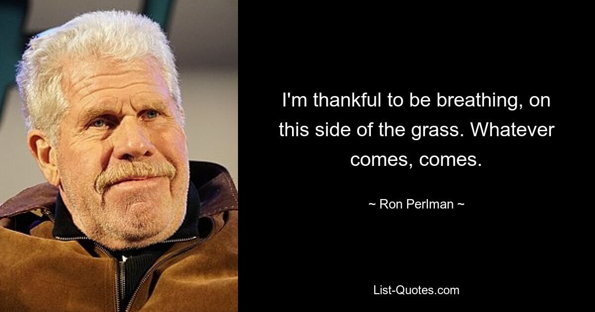 I'm thankful to be breathing, on this side of the grass. Whatever comes, comes. — © Ron Perlman