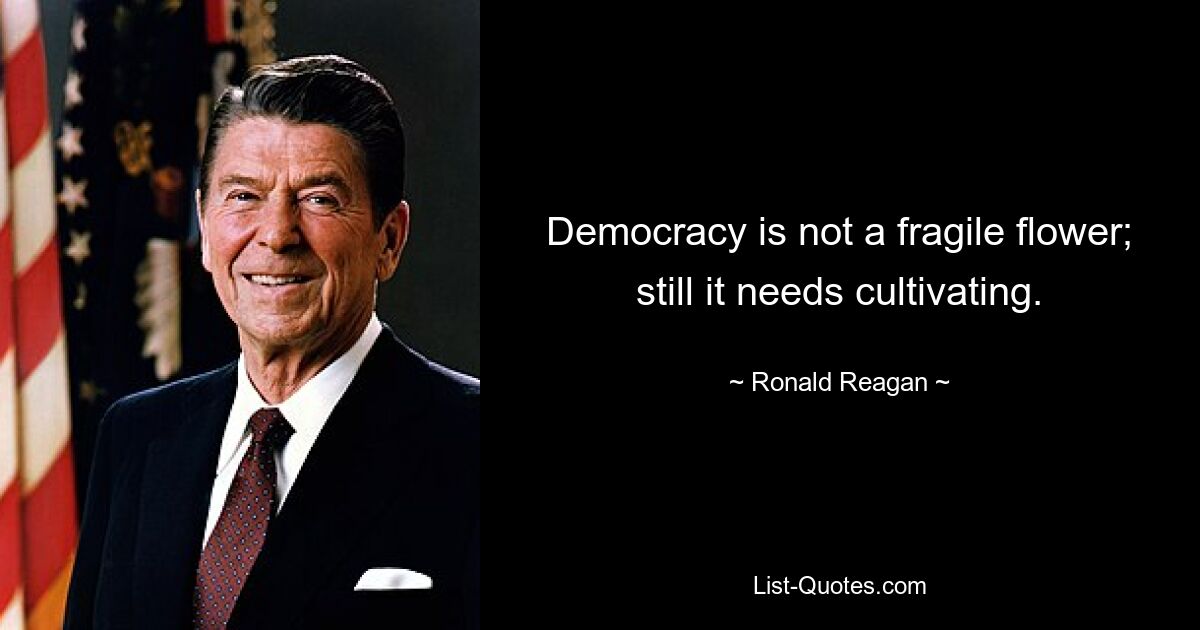 Democracy is not a fragile flower; still it needs cultivating. — © Ronald Reagan