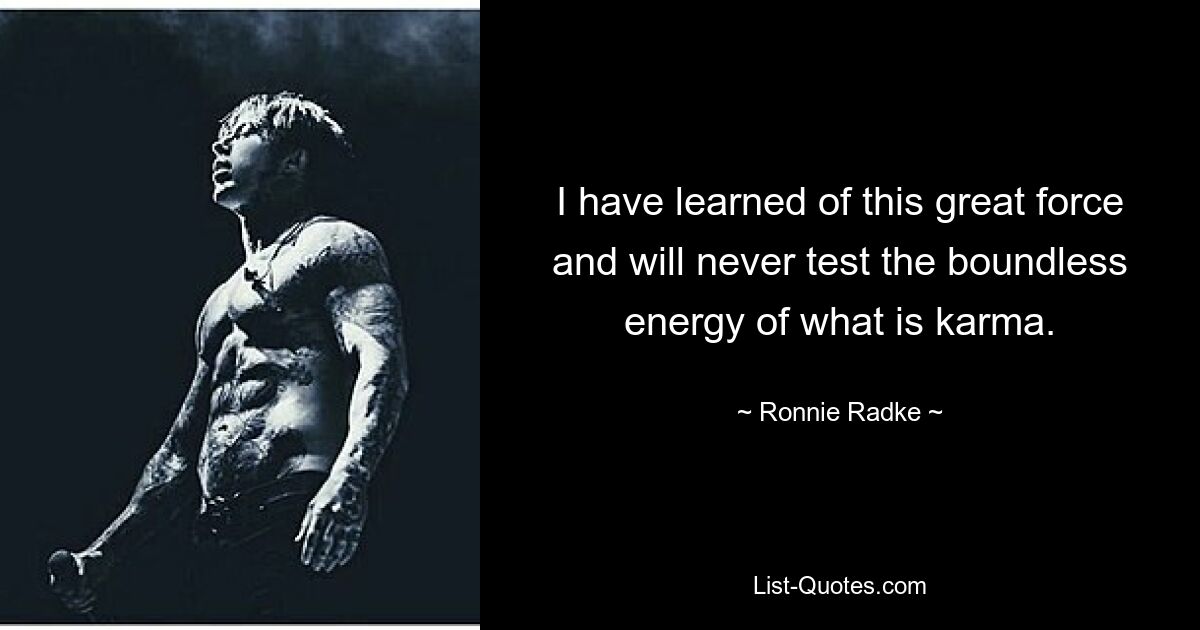 I have learned of this great force and will never test the boundless energy of what is karma. — © Ronnie Radke