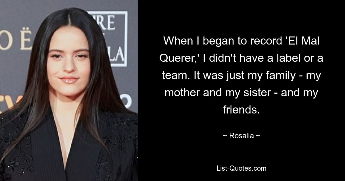 When I began to record 'El Mal Querer,' I didn't have a label or a team. It was just my family - my mother and my sister - and my friends. — © Rosalia