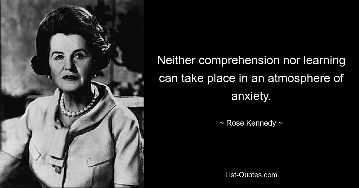 Neither comprehension nor learning can take place in an atmosphere of anxiety. — © Rose Kennedy