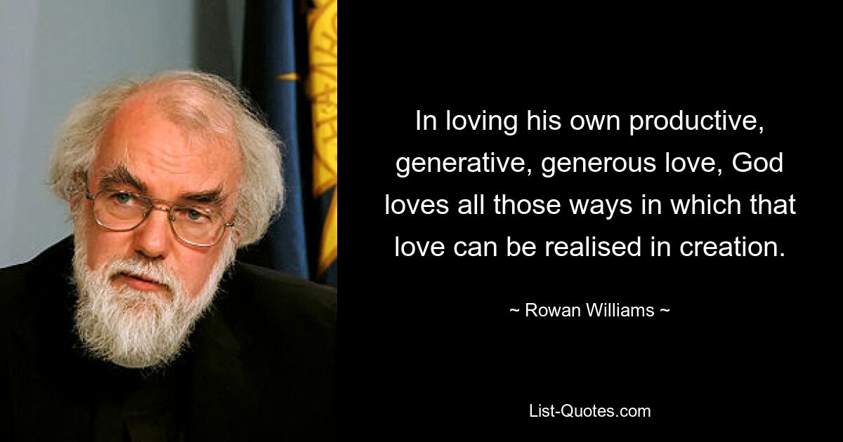 In loving his own productive, generative, generous love, God loves all those ways in which that love can be realised in creation. — © Rowan Williams