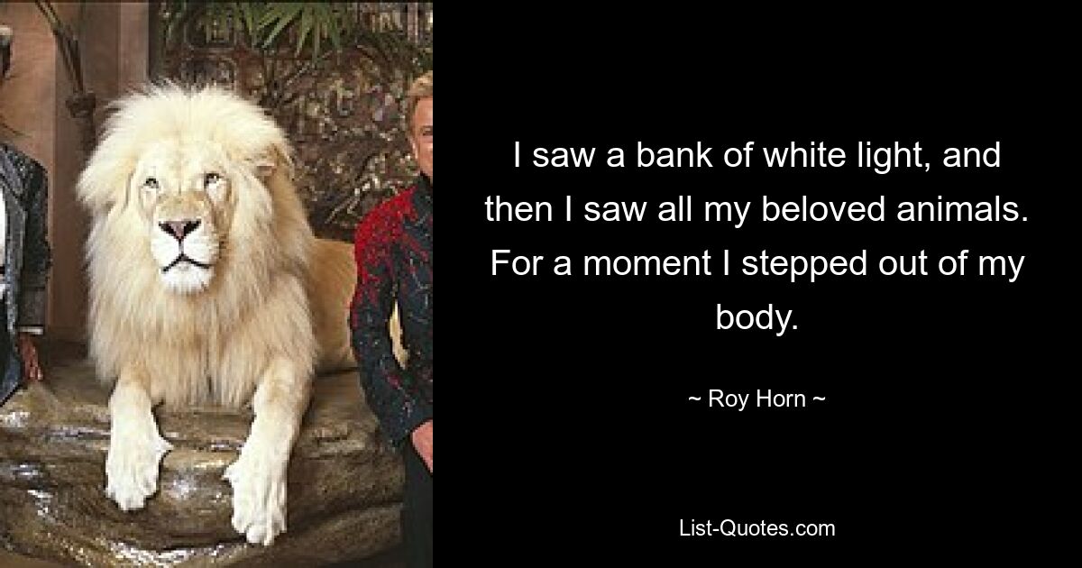 I saw a bank of white light, and then I saw all my beloved animals. For a moment I stepped out of my body. — © Roy Horn