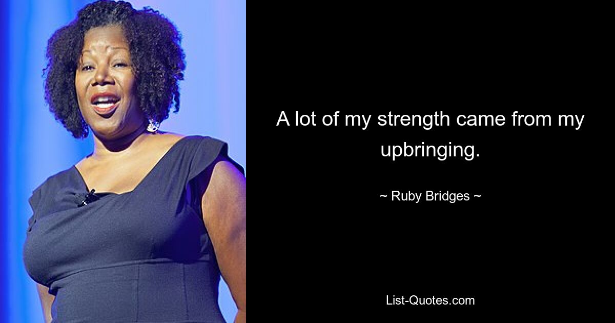 A lot of my strength came from my upbringing. — © Ruby Bridges