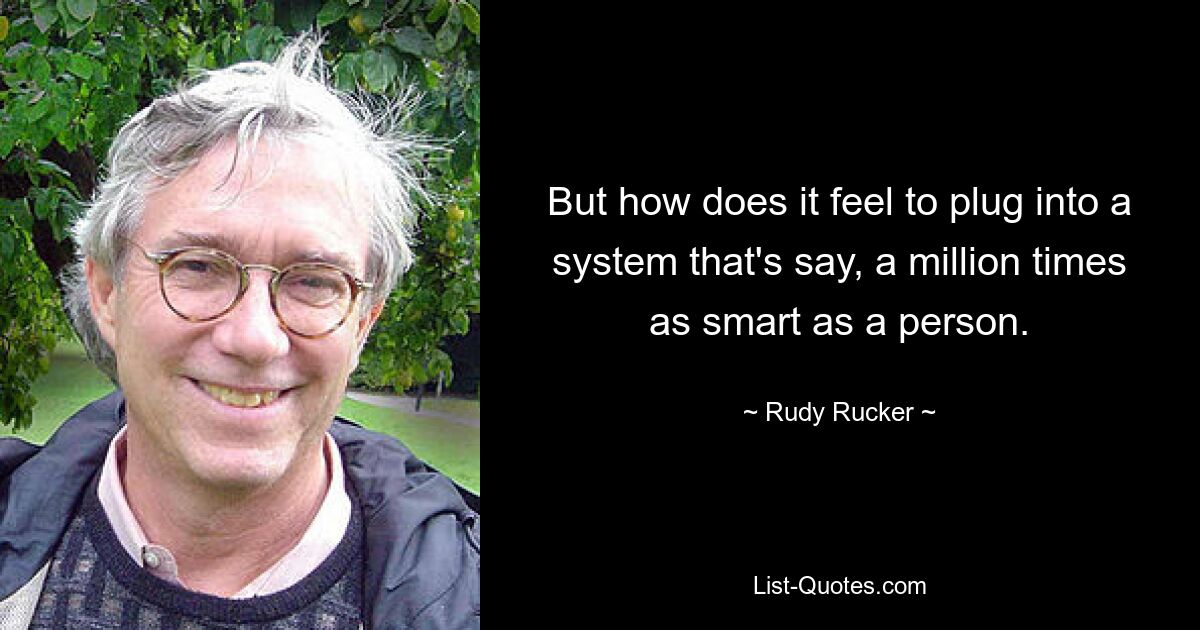 But how does it feel to plug into a system that's say, a million times as smart as a person. — © Rudy Rucker