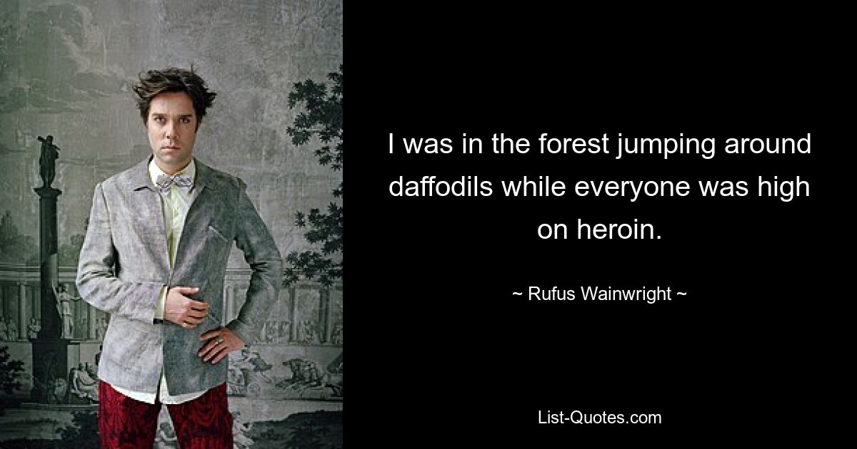 I was in the forest jumping around daffodils while everyone was high on heroin. — © Rufus Wainwright