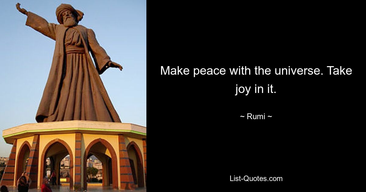 Make peace with the universe. Take joy in it. — © Rumi