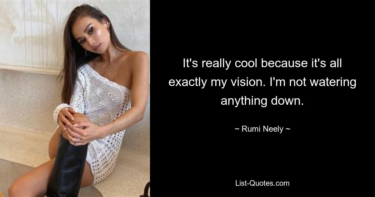 It's really cool because it's all exactly my vision. I'm not watering anything down. — © Rumi Neely