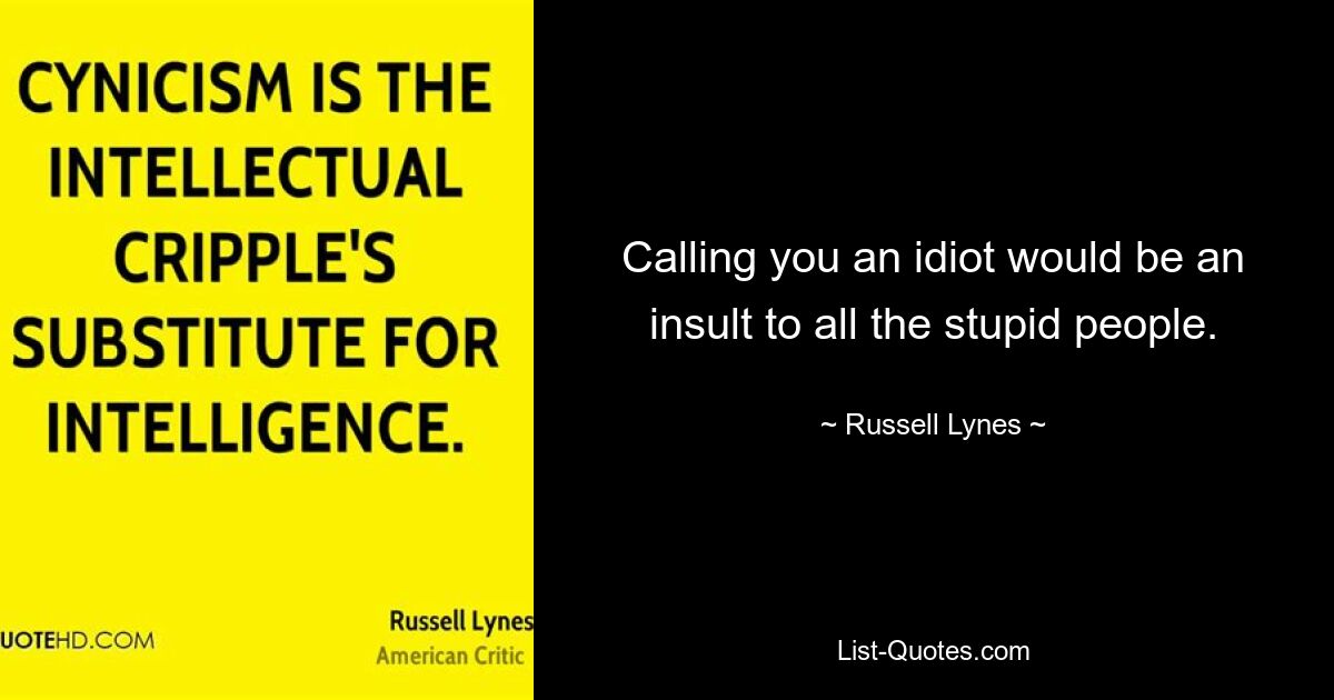 Calling you an idiot would be an insult to all the stupid people. — © Russell Lynes