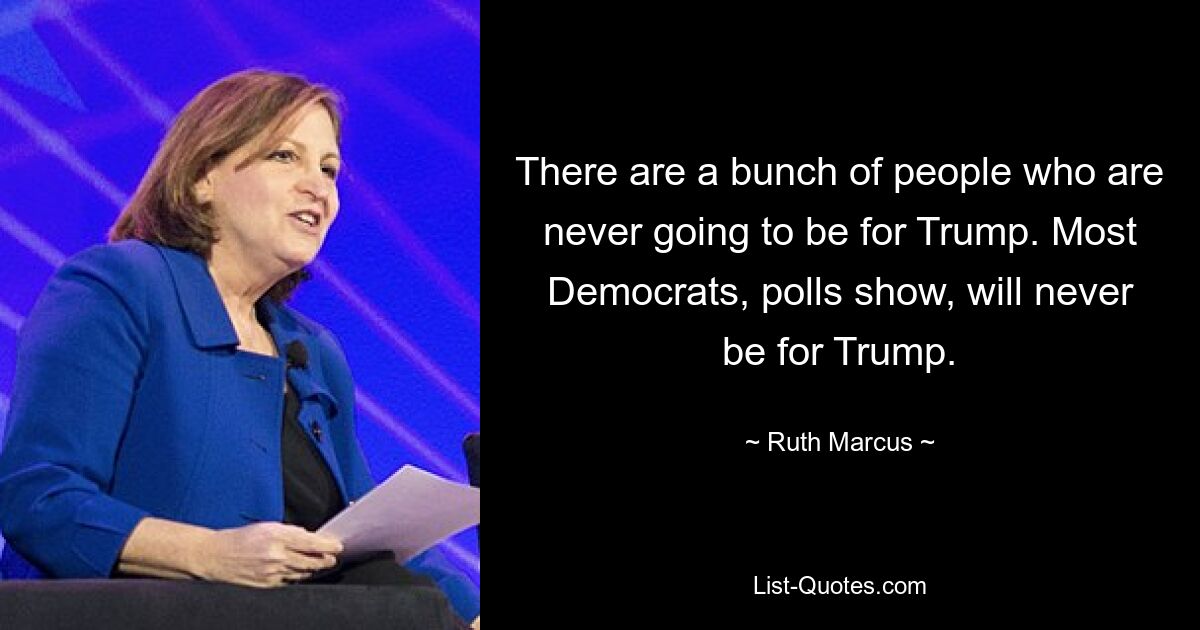 There are a bunch of people who are never going to be for Trump. Most Democrats, polls show, will never be for Trump. — © Ruth Marcus