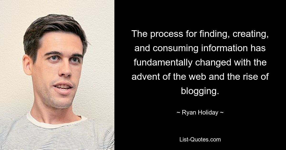 The process for finding, creating, and consuming information has fundamentally changed with the advent of the web and the rise of blogging. — © Ryan Holiday