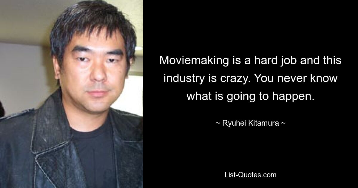 Moviemaking is a hard job and this industry is crazy. You never know what is going to happen. — © Ryuhei Kitamura