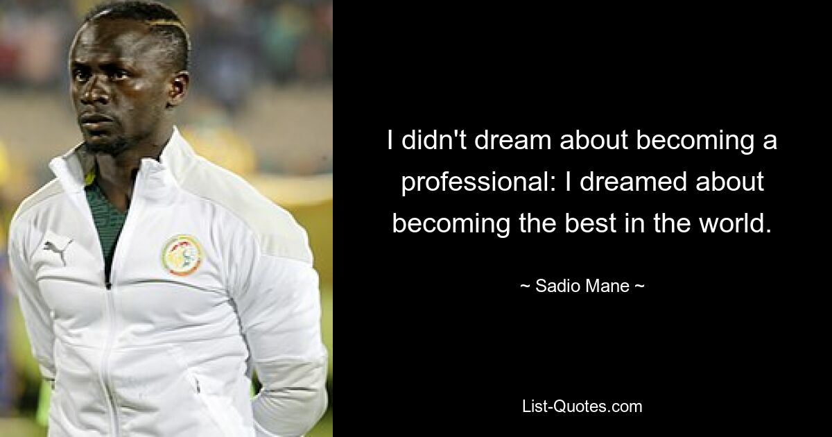 I didn't dream about becoming a professional: I dreamed about becoming the best in the world. — © Sadio Mane