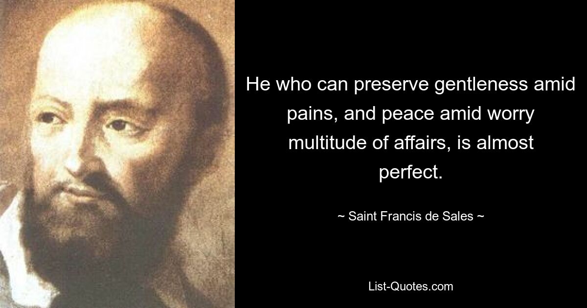 He who can preserve gentleness amid pains, and peace amid worry multitude of affairs, is almost perfect. — © Saint Francis de Sales