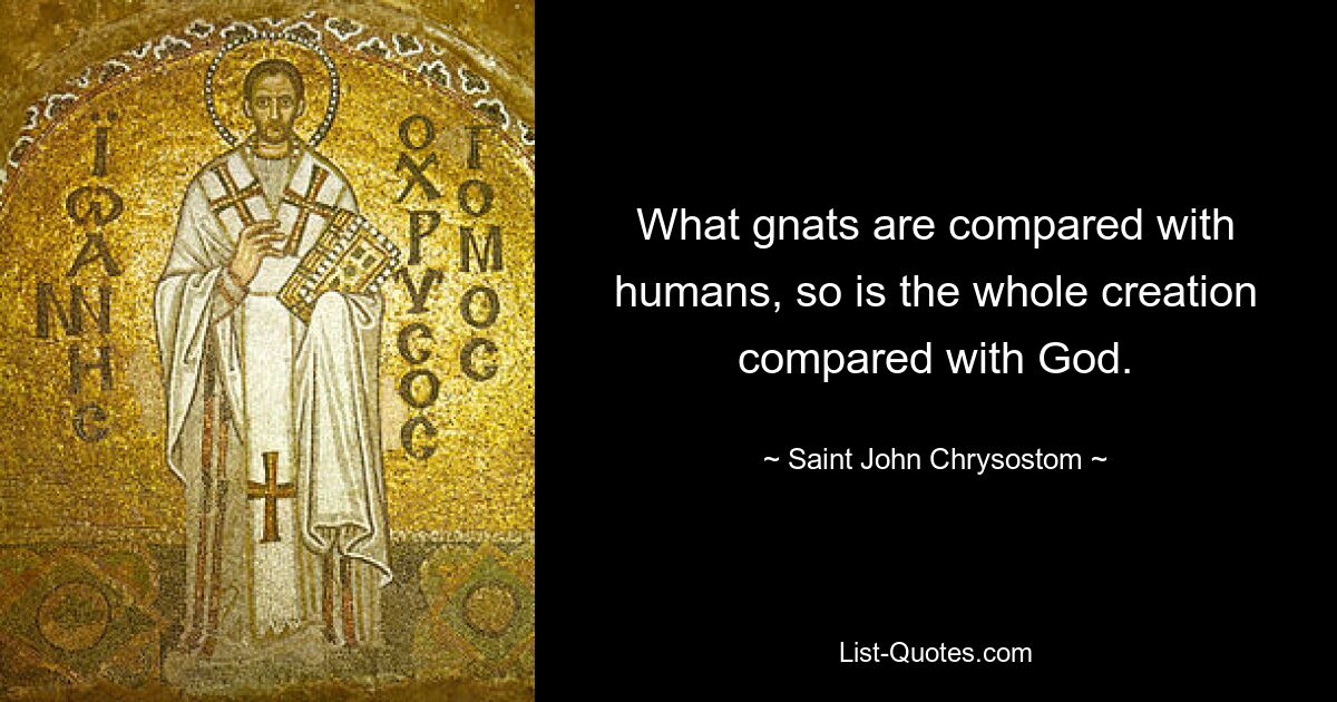 What gnats are compared with humans, so is the whole creation compared with God. — © Saint John Chrysostom