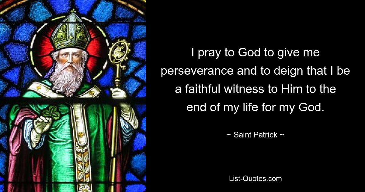 Ich bete zu Gott, dass er mir Ausdauer schenkt und dass ich ihm bis zum Ende meines Lebens ein treuer Zeuge für meinen Gott sein möge. — © Saint Patrick