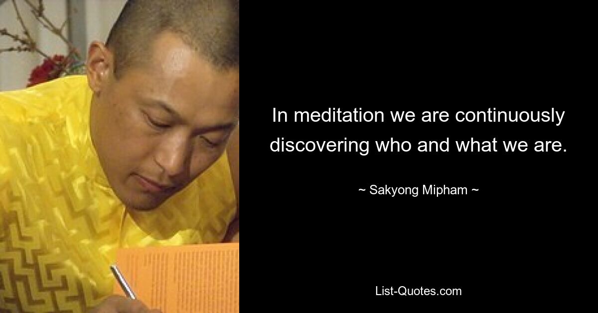 In meditation we are continuously discovering who and what we are. — © Sakyong Mipham