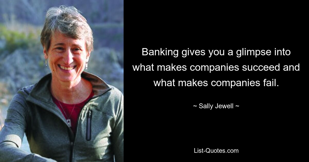 Banking gives you a glimpse into what makes companies succeed and what makes companies fail. — © Sally Jewell