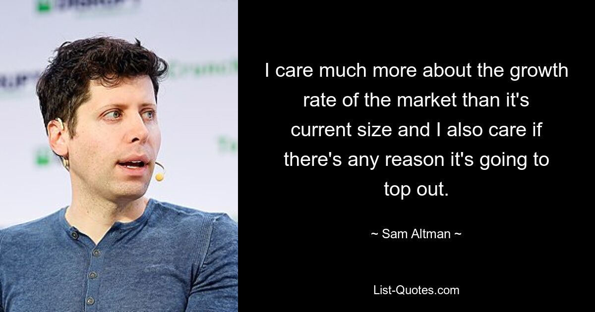 I care much more about the growth rate of the market than it's current size and I also care if there's any reason it's going to top out. — © Sam Altman