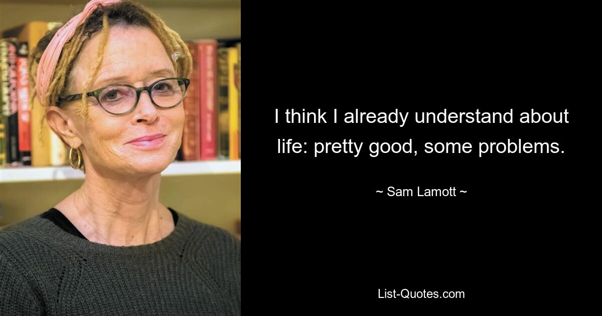 I think I already understand about life: pretty good, some problems. — © Sam Lamott