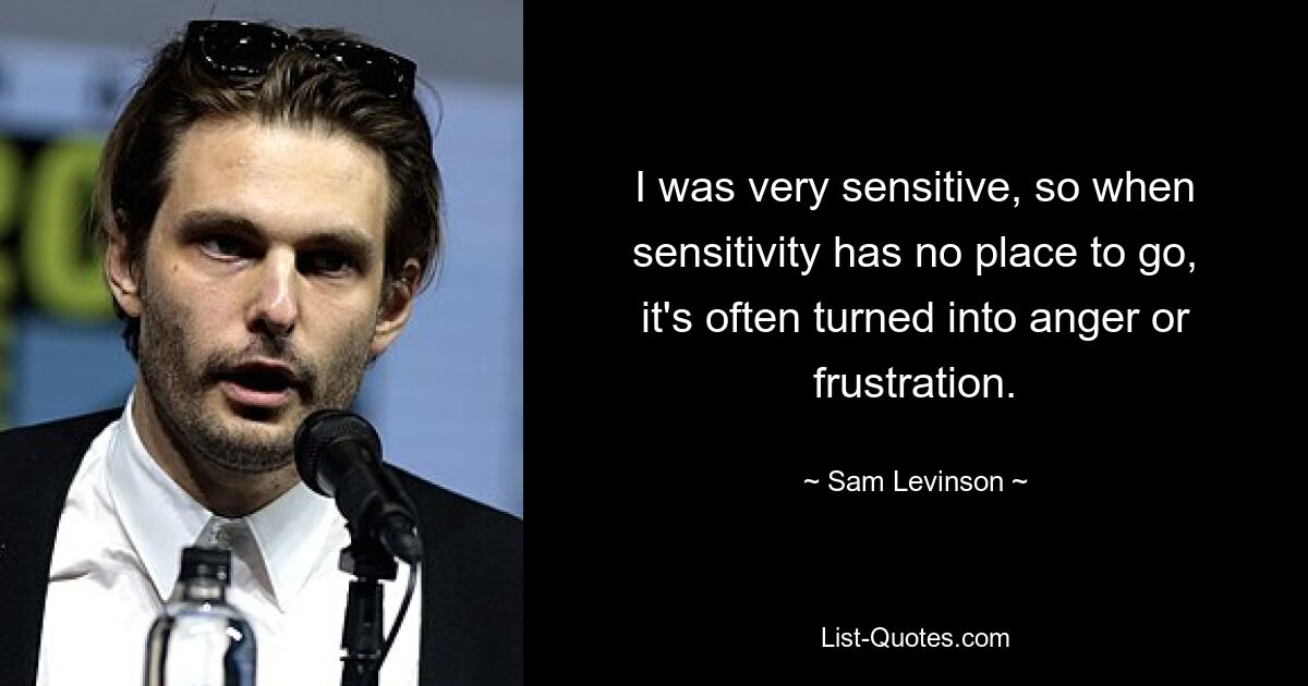 I was very sensitive, so when sensitivity has no place to go, it's often turned into anger or frustration. — © Sam Levinson