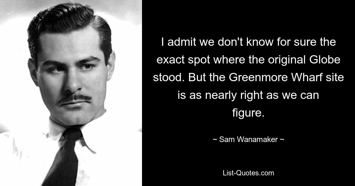I admit we don't know for sure the exact spot where the original Globe stood. But the Greenmore Wharf site is as nearly right as we can figure. — © Sam Wanamaker